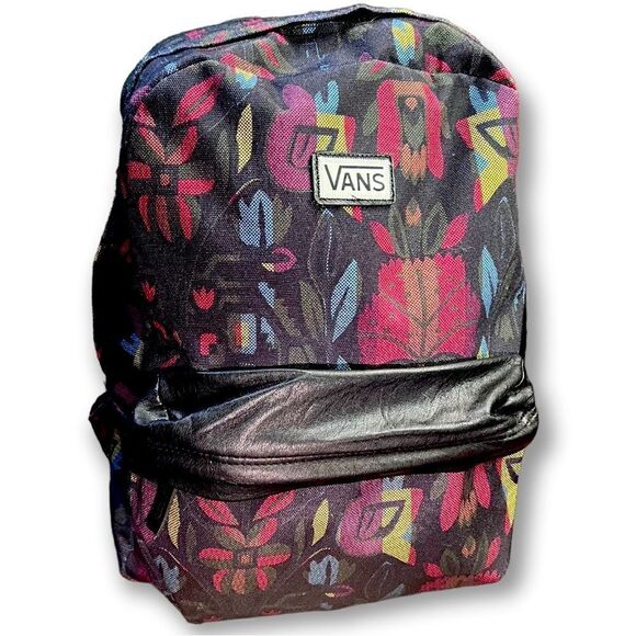 VANS BackPack BookBag Back To School Abstract Floral Leather Accent - Picture 1 of 10